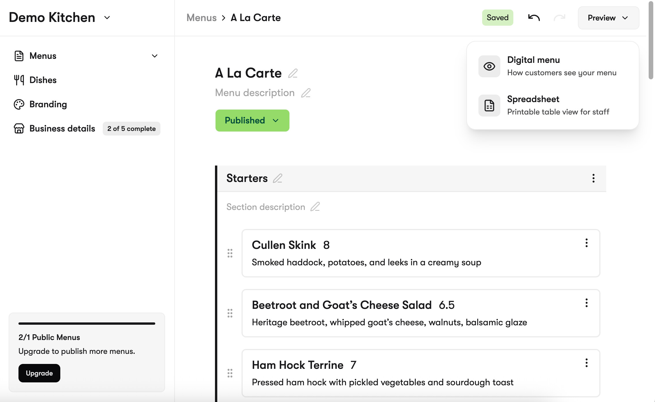 Access the spreadsheet from the preview dropdown (top right corner)